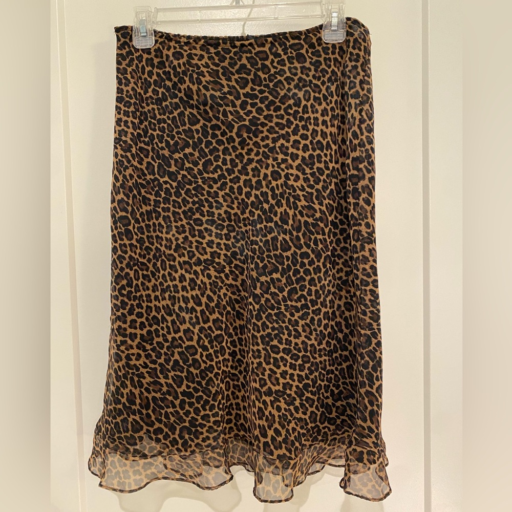 Mica Vintage Leopard Print Midi Skirt, size 10, worn condition see description